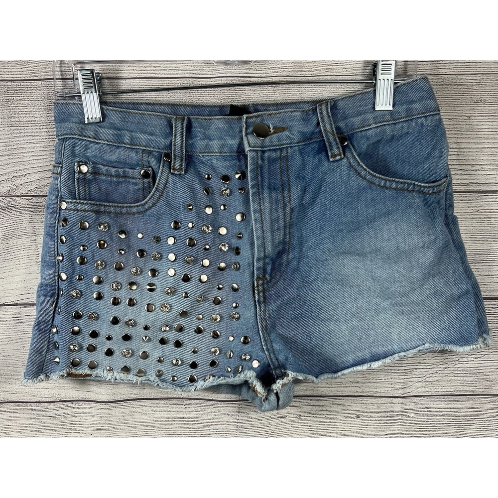 Forever 21 Blue Blingy Studded Denim Booty Shorts‎ 28